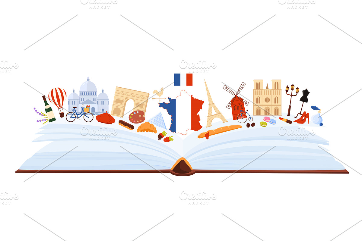 France culture elements, landmarks, an Education Illustration by Flashvector