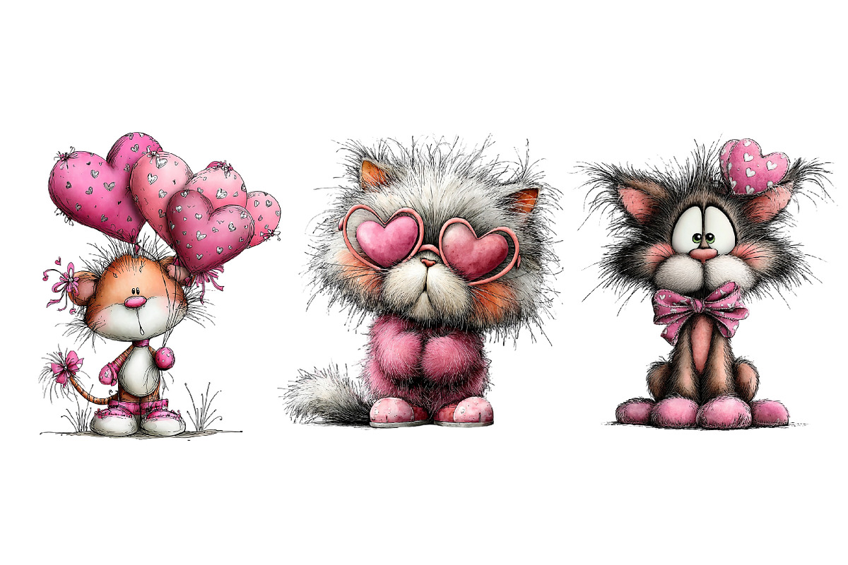 Valentine's Whimsical Cats Clipart, an Illustration by Dream Creation (Photo 6 of 7)