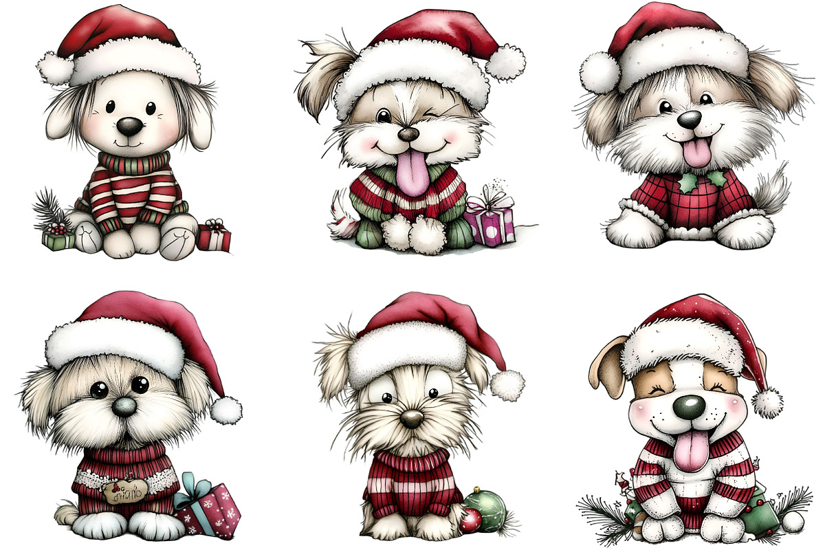 Funny Christmas Dogs Clipart, an Illustration by DreamArtGraphic (Photo 3 of 4)