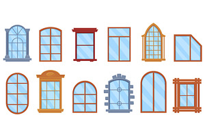 Cartoon wooden window frames. Facade, an Illustration by LadadikArt