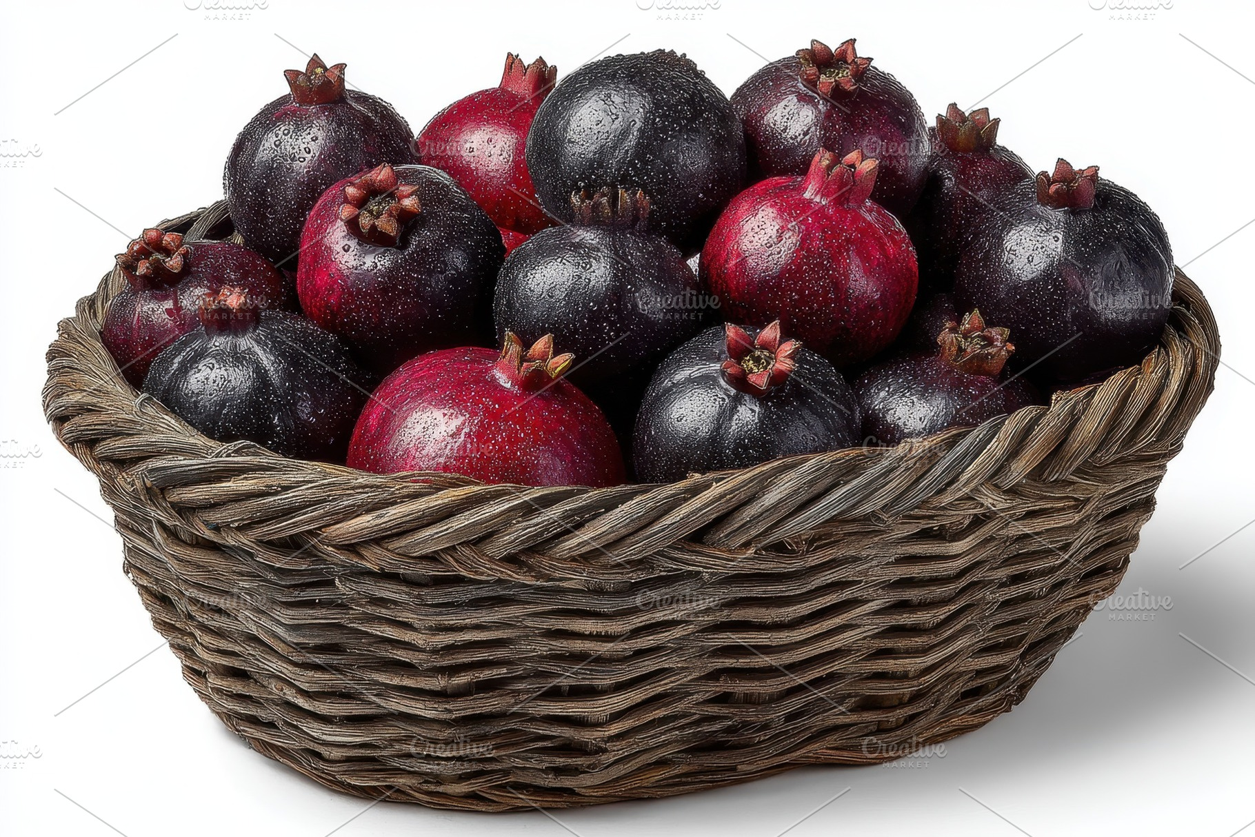 Juicy Pomegranates in a Rustic Baske, a Photo by Pixeness Studio