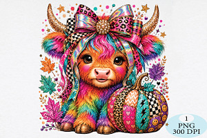 Preppy Highland Cow PNG, a Seasonal Illustration by Daily.Designs