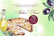 Italian Feast Watercolor Clipart, a Food Illustration by ArtCreationsDesign (Thumbnail 4 of 9)