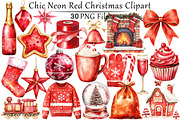 Chic Neon Red Christmas Clipart, a Seasonal Illustration by CitraGraphics (Thumbnail 1 of 7)