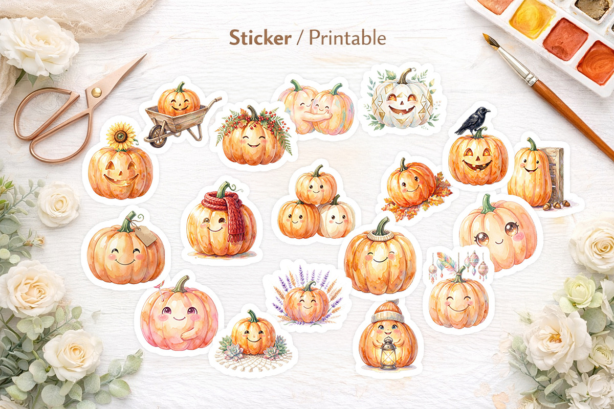 Boho Watercolor Smiling Pumpkins, an Illustration by Artnoy (Photo 7 of 8)