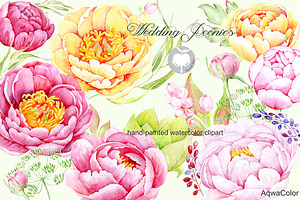 Watercolor clipart Wedding peonies
