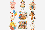 Farm Animals Birthday Clipart Bundle, a Seasonal Illustration by Tanya Kart (Thumbnail 3 of 5)
