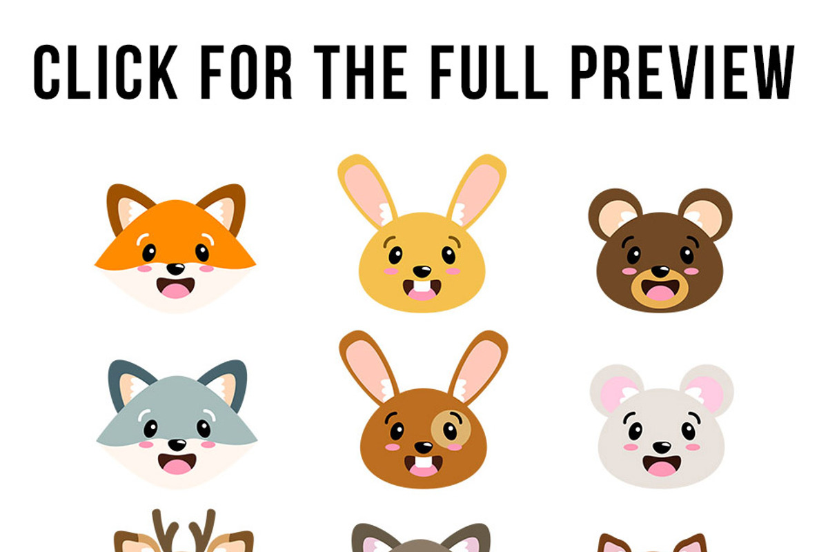 Cute Forest Animal Faces Clipart, an Animal Illustration by The Digital Download Shop (Photo 3 of 3)