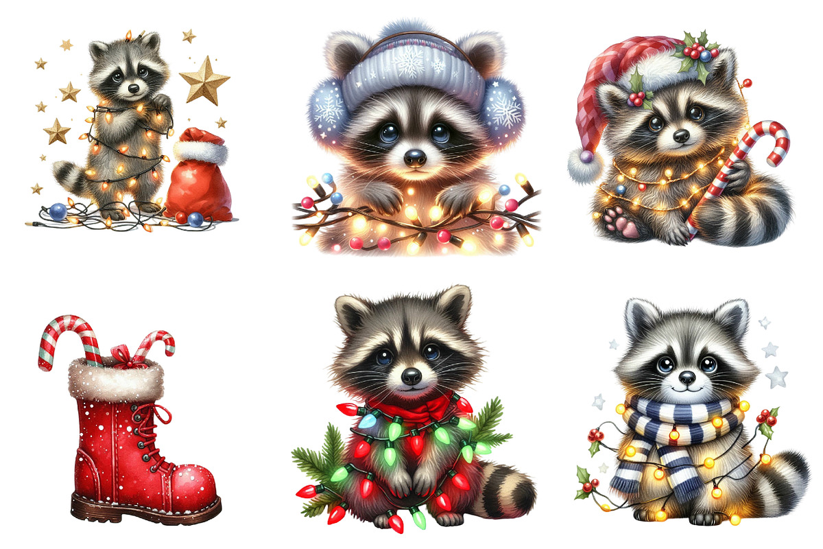 Christmas Racoon Clipart Bundle, an Illustration by SinaCreation (Photo 4 of 7)