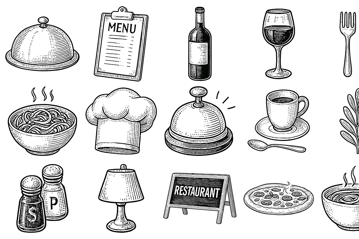 Restaurant Food Icons, an Object Graphic by nikagraphic