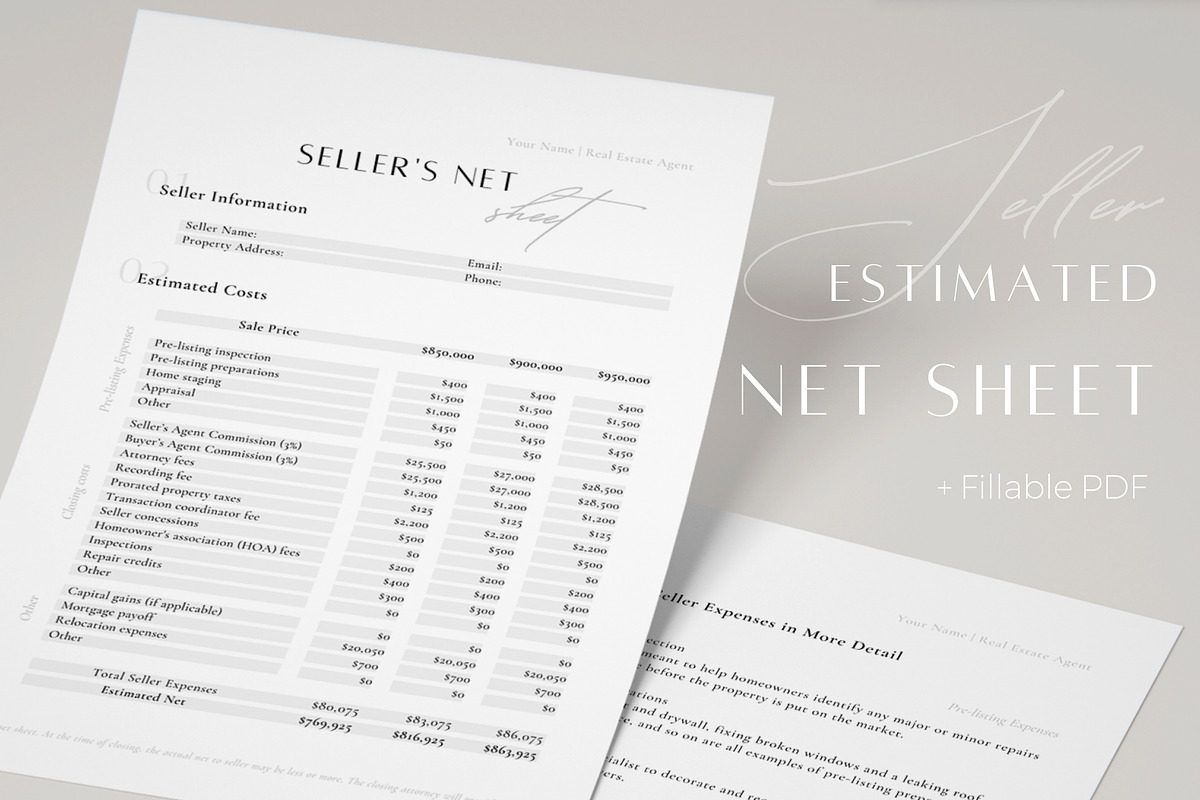 Seller's Estimated Net Sheet, a Marketing Template by ZoaniDesign (Photo 1 of 9)