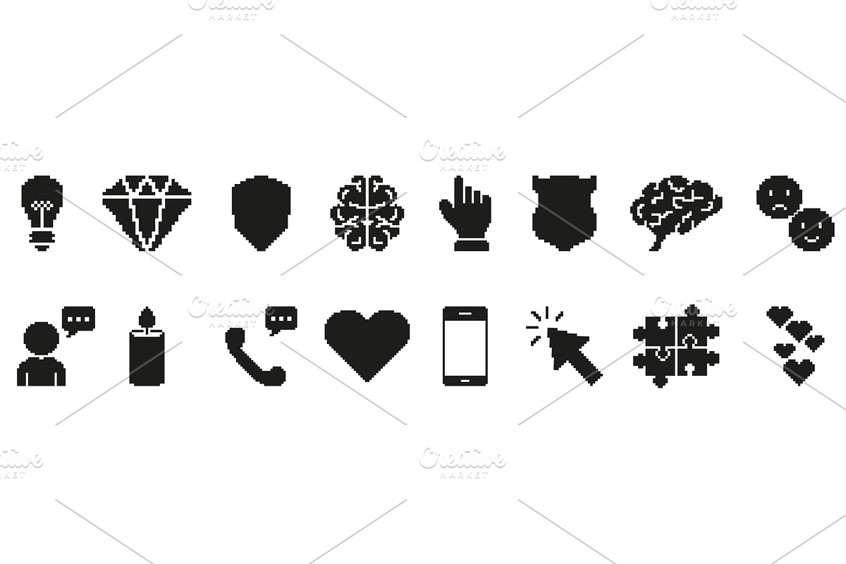 Pixel Art Icons Set, an Illustration by Gentle Studio