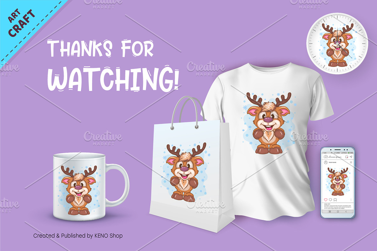 Cute Cartoon Deer. Tshirt, an Animal Illustration by KENO Mascots (Photo 3 of 3)