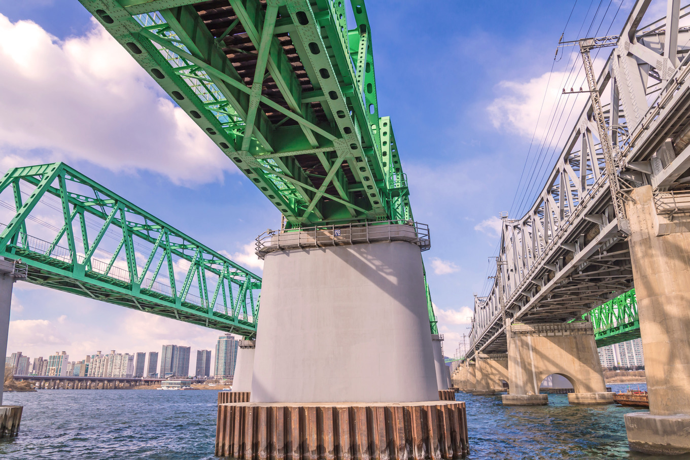 Bridge highway over the river featuring architecture, auto, and below ...