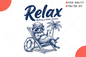 Relax Raccoon Beach PNG, a Seasonal Illustration by OK Design