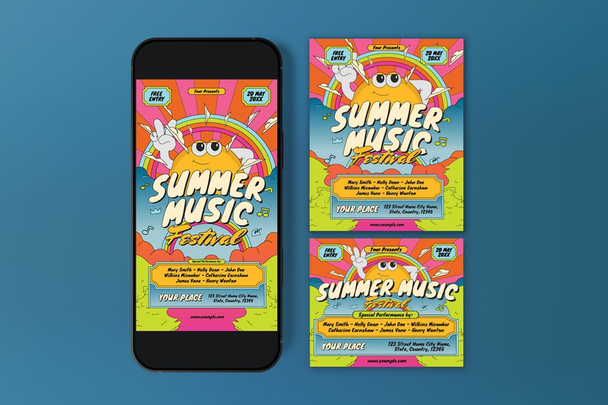 Orange Summer Music Fest Flyer Set, a Flyer Template by graphicook (Photo 3 of 3)