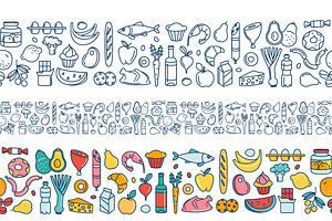 Grocery Icons, Patterns And Borders