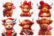 Cute Valentine Highland Cow Clipart, an Illustration by Designworld (Thumbnail 2 of 6)
