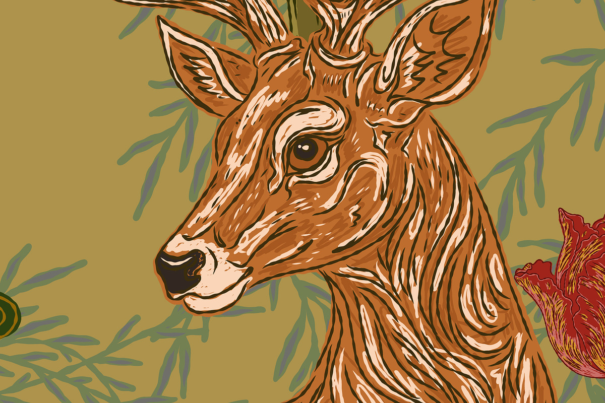 Woodland Bear and Deer Botanical, a Pattern Graphic by NayaChu (Photo 6 of 9)