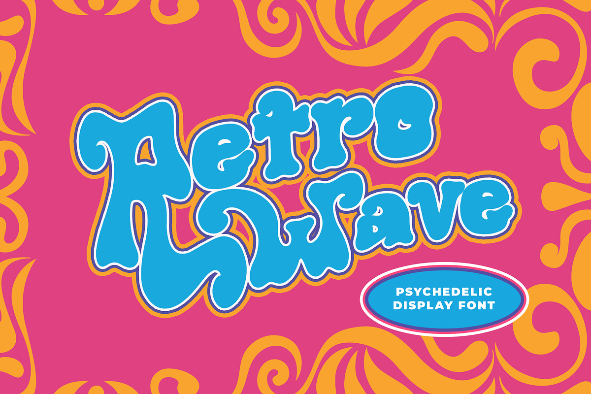 Retrowave Psychedelic Display Font, a Font by Dawnside Graphic (Photo 1 of 9)