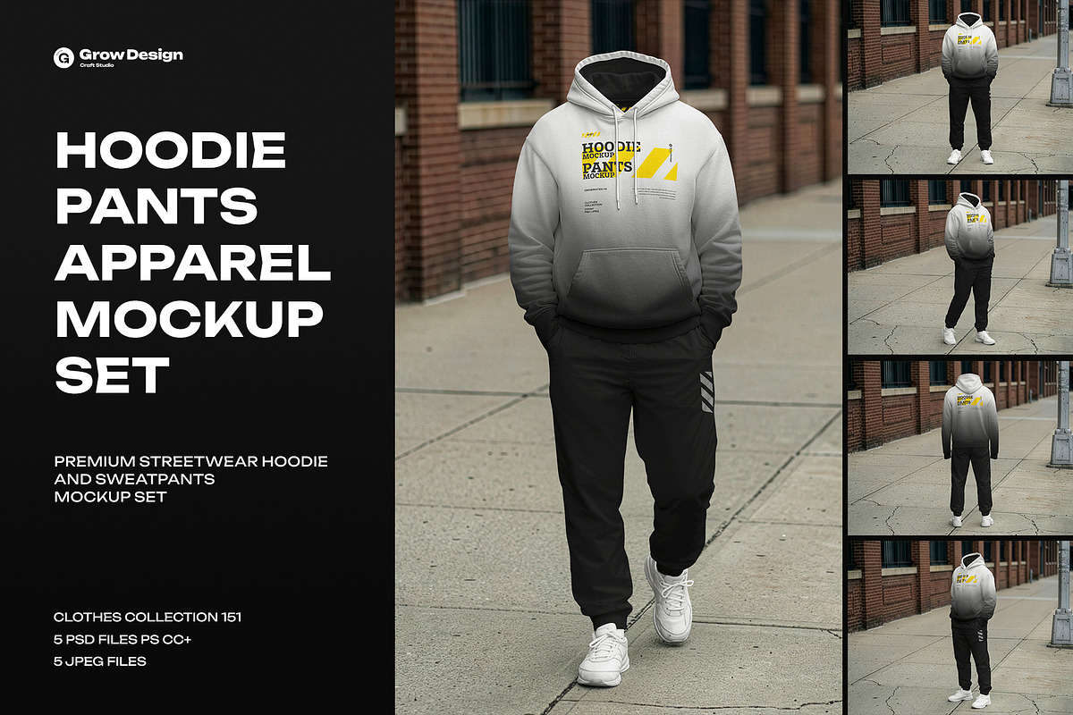 5 Mockups Hoodie and Pants Apparel, a Hoody Mockup by Grow Design Craft Studio (Photo 1 of 7)