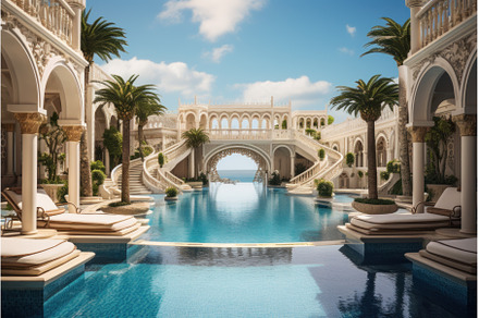 Serene Empty luxurious resort pool, a Nature Photo by Ylivdesign