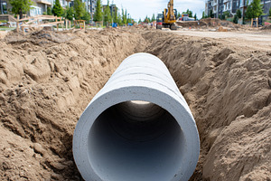 Concrete drainage pipe installation, an Industrial Photo by MistyDay