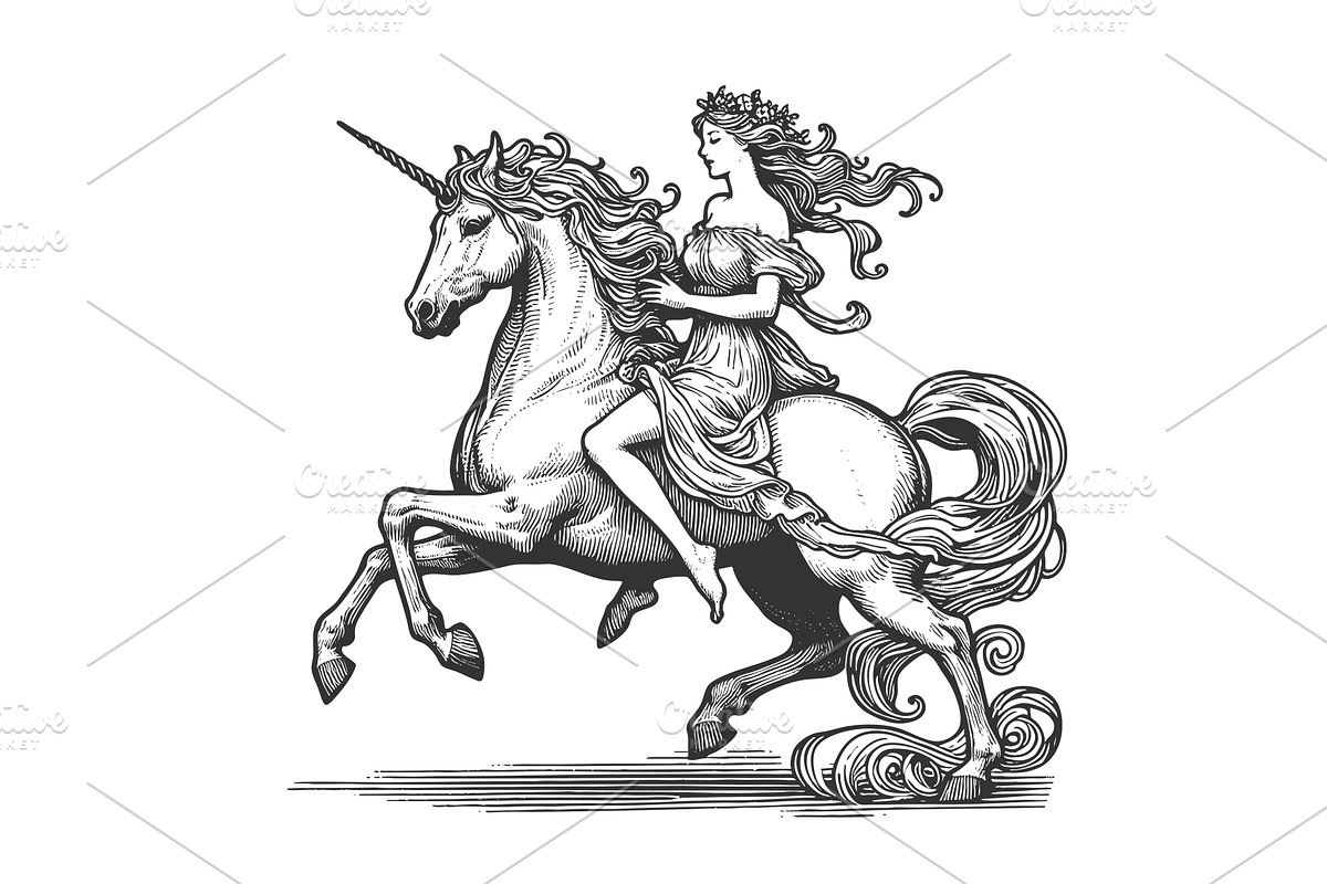Woman Riding Majestic Unicorn vector, a Person Illustration by AlexArt