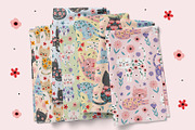 Floral cat clipart and pattern, an Illustration by NataKa (Thumbnail 8 of 9)