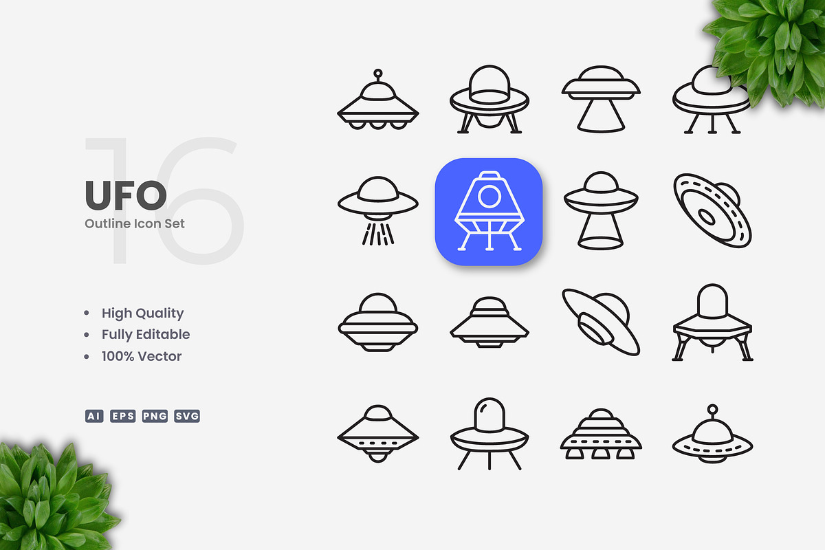 Ufo Outline Icons, an Outline Icon by Upnowgraphic