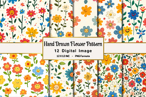 Hand Drawn Flower Seamless Pattern, an Illustration by OK Design
