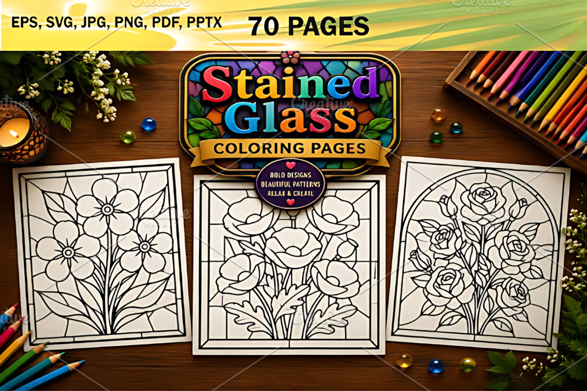Stained Glass Coloring Book, a Decorative Illustration by Design Station (Photo 2 of 3)