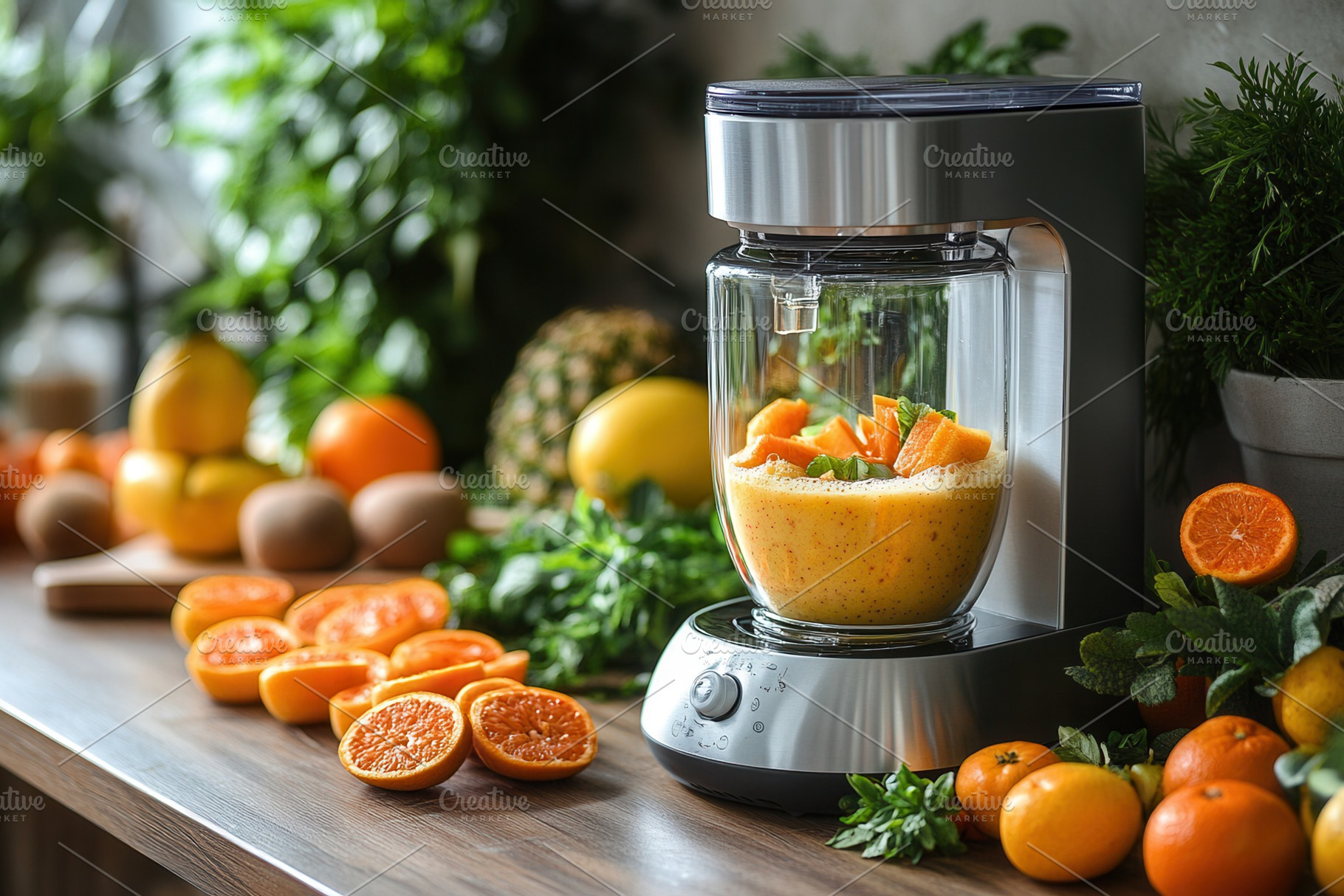 Fresh fruit blending in a bright kit, a Photo by Tanuart