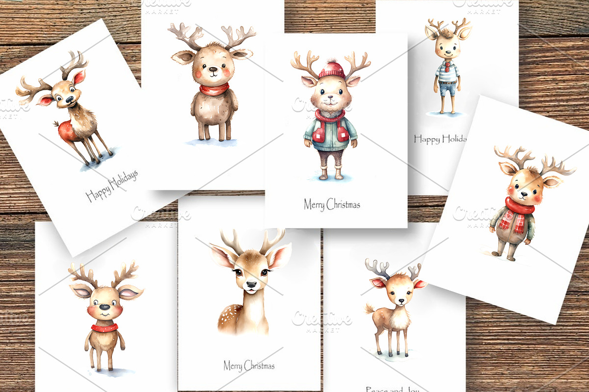 Watercolor Christmas Deer. Set., an Animal Illustration by KENO Mascots (Photo 6 of 6)