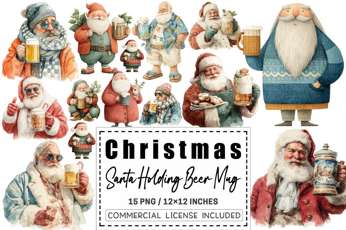 Christmas Santa Holding Beer Mug, a Graphic by CitraGraphics (Photo 1 of 4)