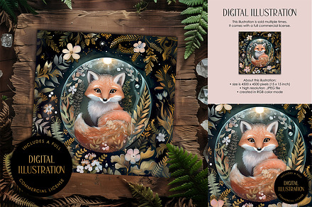 Cute Fox In Crystal Ball Art Print