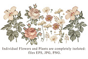 Set Seamless Flowers Roses Hibiscus, a Pattern Graphic by Vintage (Thumbnail 3 of 13)