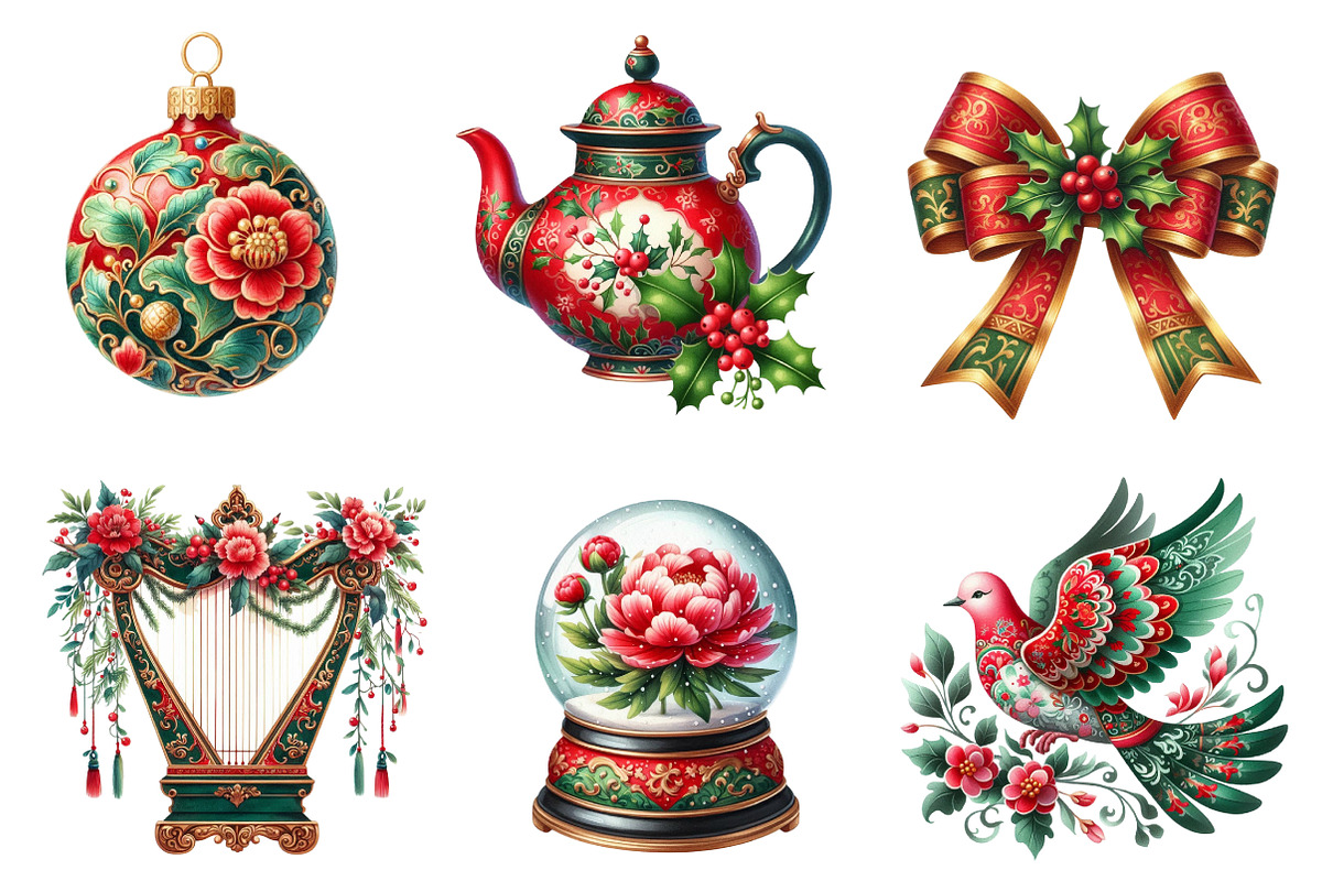Chinoiserie Red & Green Christmas Cl, an Illustration by CreationArt (Photo 5 of 6)