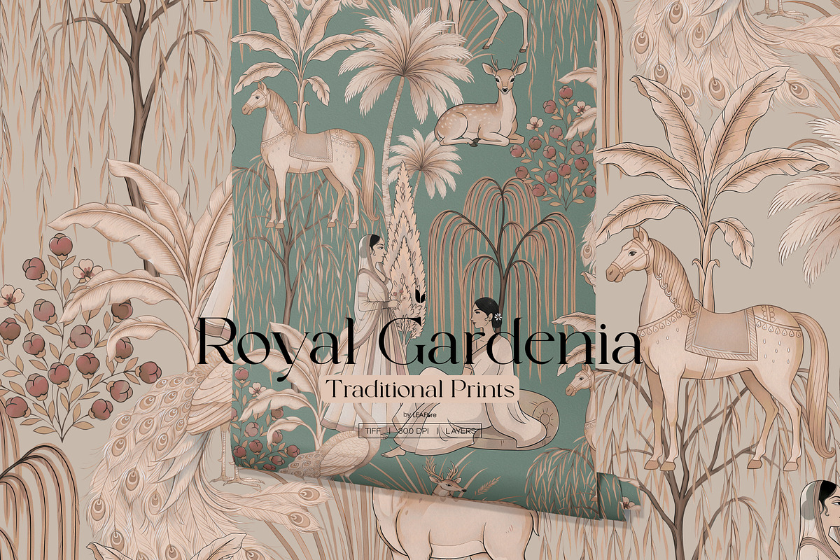 ROYAL GARDENIA | Traditional Prints, a Pattern Graphic by LEAFure (Photo 1 of 10)