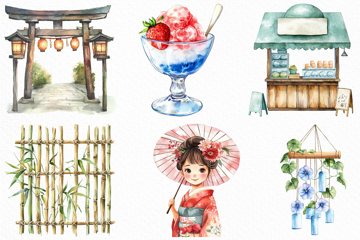 Watercolor Japanese Summer Vacation, an Illustration by Craft Nest (Photo 2 of 6)