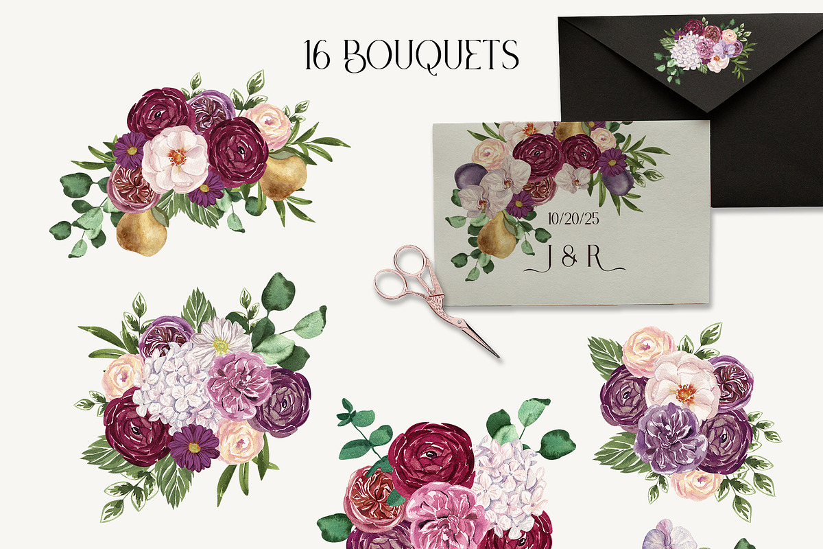 Dramatic Autumn Magenta Flowers, a Seasonal Illustration by Catch the Dream Art (Photo 2 of 8)