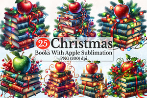 Christmas Books With Apple Clipart, a Seasonal Illustration by Rose Art