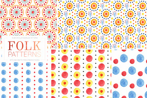 Watercolor Folk Seamless Patterns