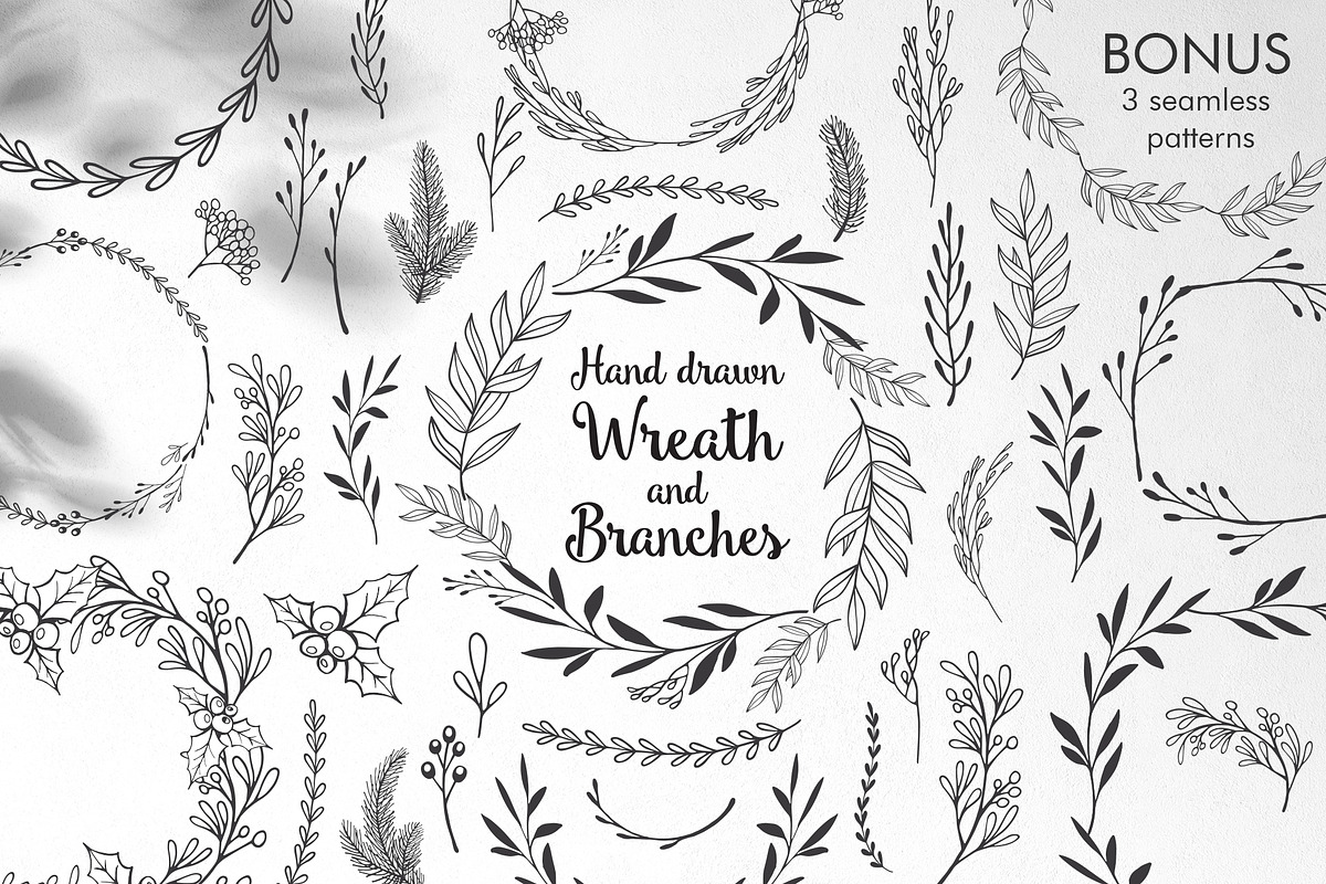 Hand drawn wreath, branches., a Decorative Illustration by Ekaterina (Photo 1 of 8)