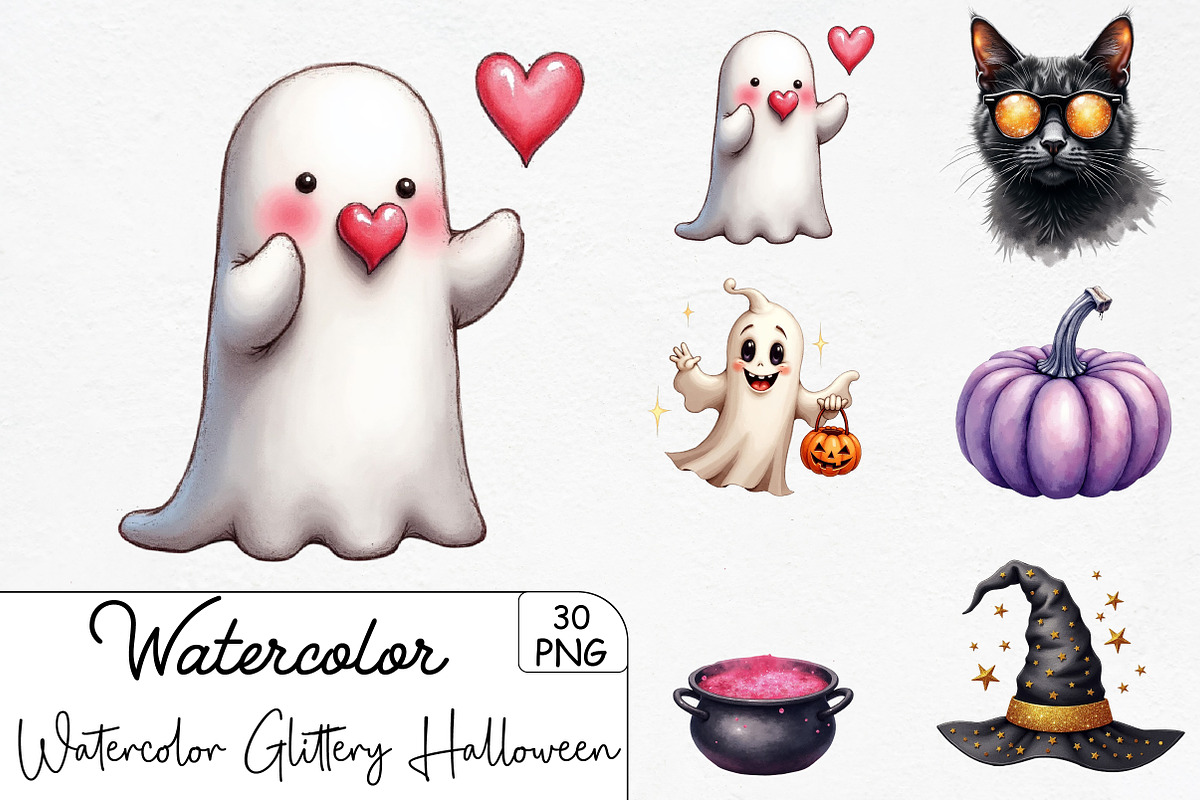 Watercolor Glittery Halloween Clipar, an Illustration by CrexoraLab (Photo 1 of 5)