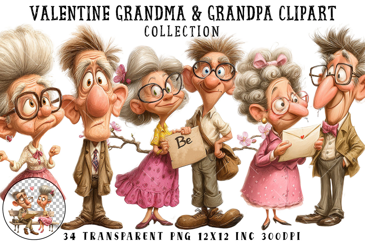 Valentine Grandma & Grandpa Clipart, an Illustration by OK Design (Photo 1 of 6)