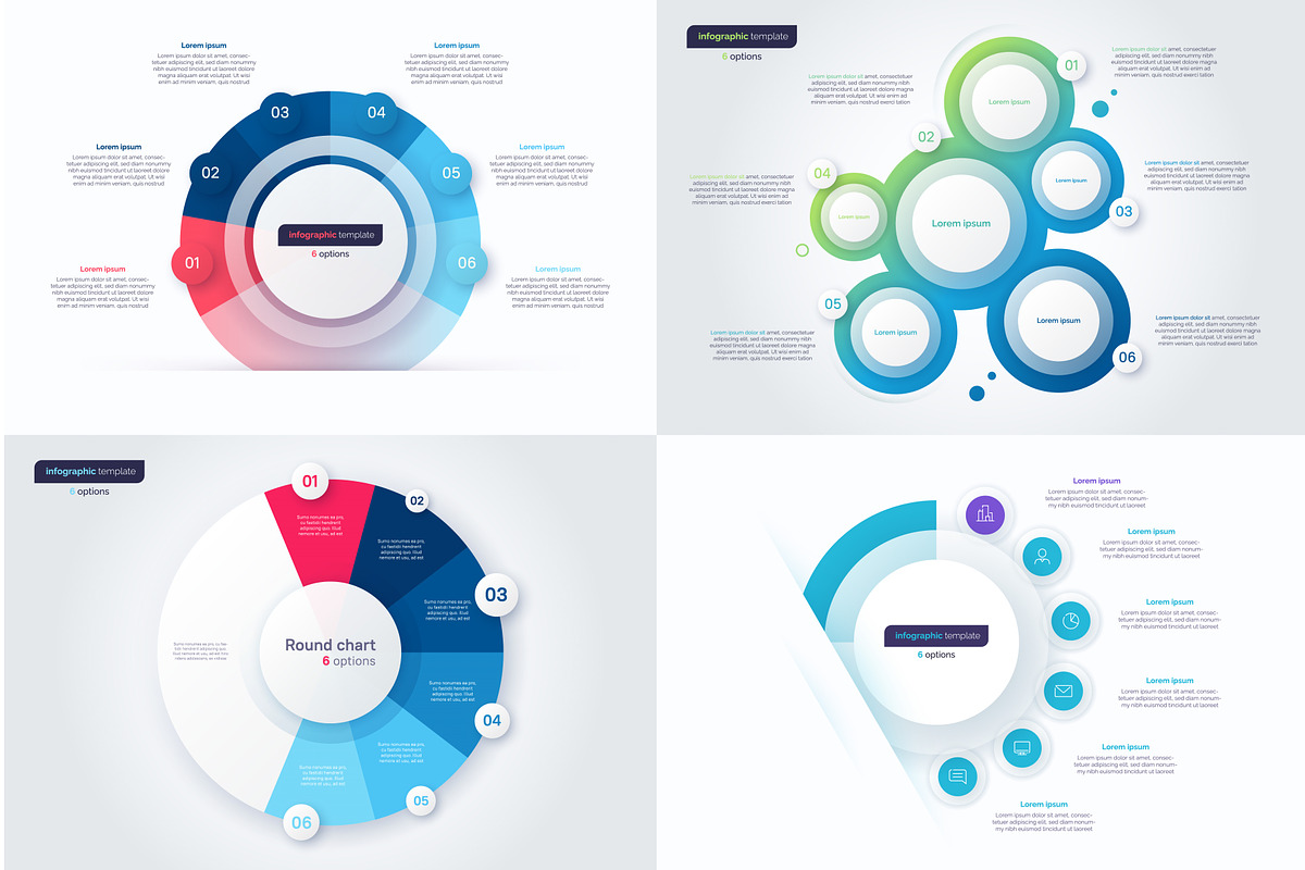 Set of six option circle infographic, a Work Illustration by rikkyal