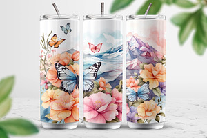 Butterfly 20 Oz Tumbler Wrap PNG