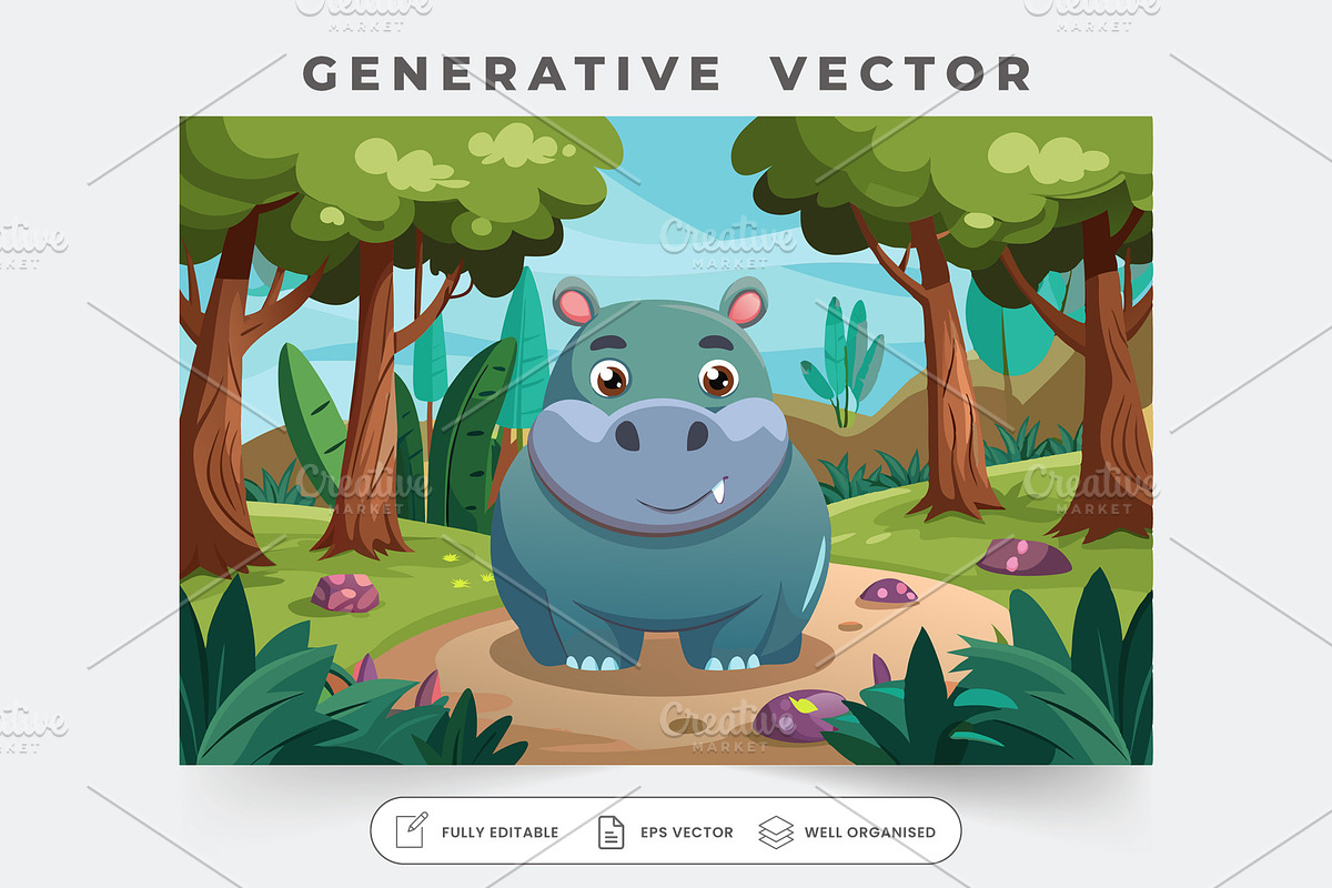 A cheerful hippo happily poses on a, a Graphic by Iftikhar Alam