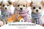 Cute Whimsical Watercolor Fall Dog, a Seasonal Illustration by CreationArt (Thumbnail 1 of 7)